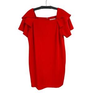 NWT Trina Turk Red Short Ruffle Sleeve Knee Length Dress Womens 12